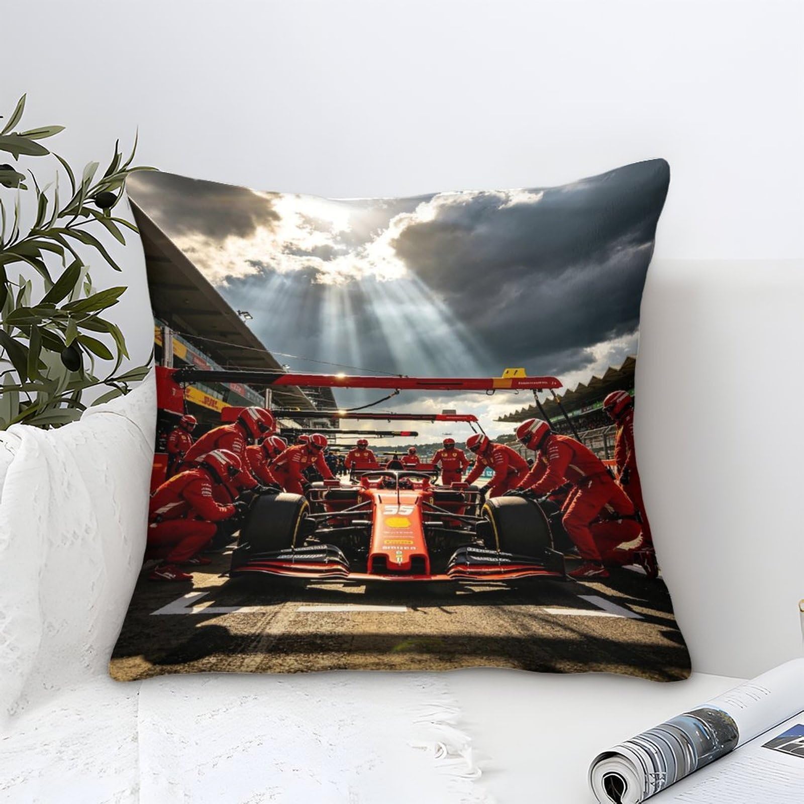 XiaopangXY Pit Stop Cushion Cover 40x40cm Bull Race Throw Pillow Cover for Couch Sofa Home Decor, Microfiber