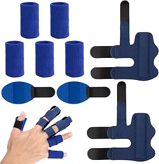 4pcs Trigger Finger Splints, with 5pcs Finger Sleeves Reusable Soft Finger Splint 2 Sizes Fabric Finger Brace for Broken Finger Protection (Blue)