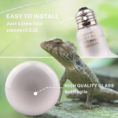Miniatura 4 de Aiicioo Bombilla de luz de reptil - Bombilla de calor de 150 W, paquete de 4 para lámpara de calor de reptiles para dragón barbudo, lagarto,