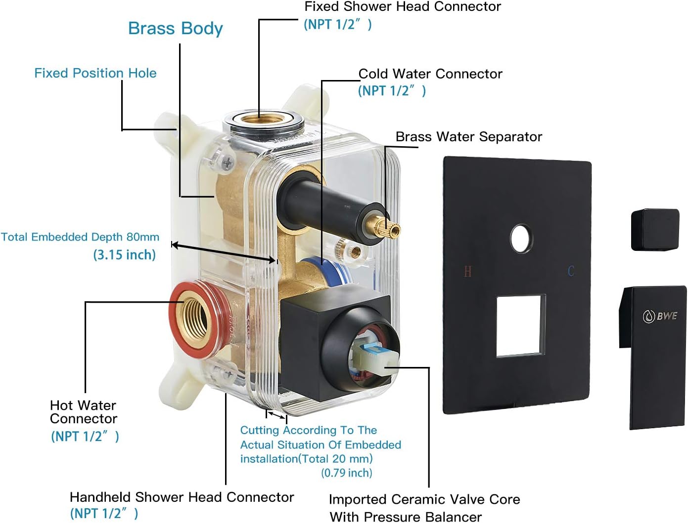 Amаzоn Crаzу 🔥 Dеаlѕ BWE Black Shower Faucet 12 Inch Square Luxury Rain Mixer Shower System Sets Complete 2-Functions Pressure Balancing Wall Mount Rainfall Rough-in Valve Body and Trim Included