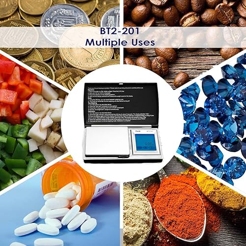 Miniatura 6 de American Weigh Scales BT2 Series - Báscula de peso digital de bolsillo, superficie de acero inoxidable, pantalla LCD retroiluminada, 200 x 0.00 oz