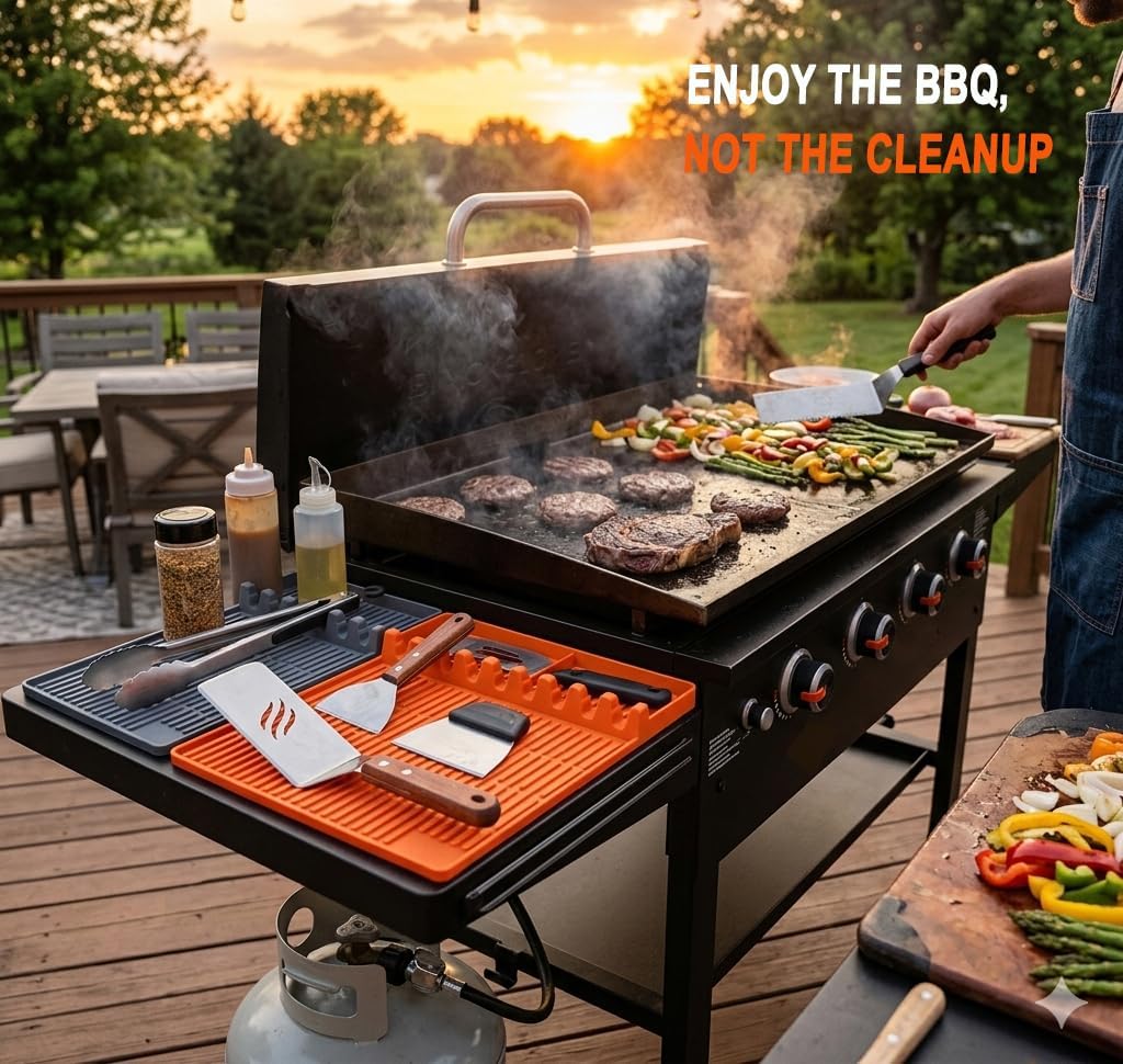 Silicone Grill Mat for Blackstone Griddle, BBQ Tool Rest Drip Pad(Orange) image 2