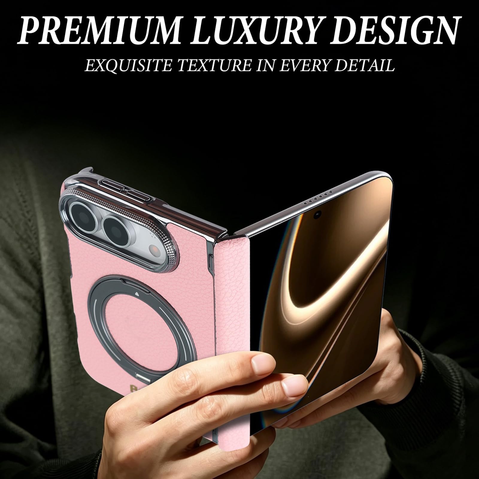 Magnética Funda para iPhone Duo, Delgado Lichi Patrón Cuero Antihuellas