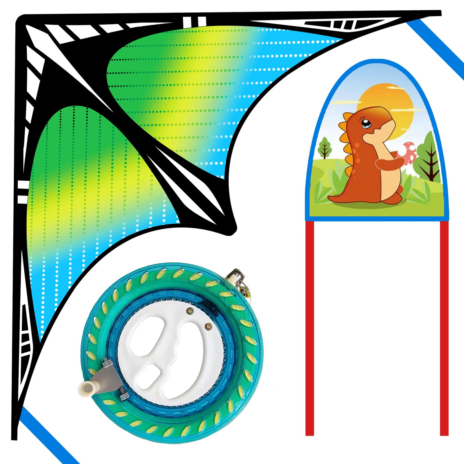 FejoHify Large Delta Kite and Reel Winder & Thumb Ejection Kite Set for Kids and Adult, Easy to Fly for Beginners, Comes with String Handle, Perfect