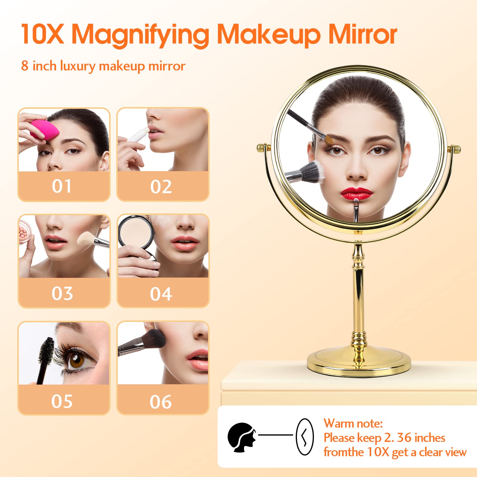 Miroir Grossissant 20x MIYADIVA - Double Face 1x/20x - Pivotant 360° - Sur Pied Pour Salle De Bain Ou Coiffeuse