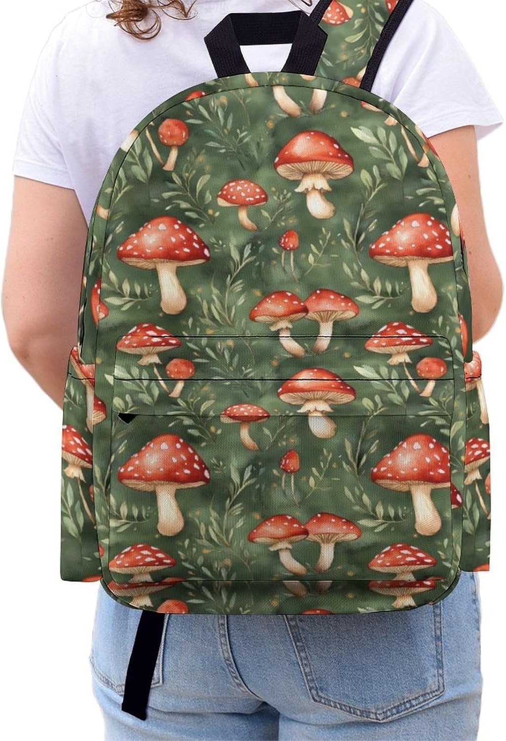 Cute Mushrooms Casual Backpack Daypack 16.5 Inch Fashion Double Shoulder Bag for Women