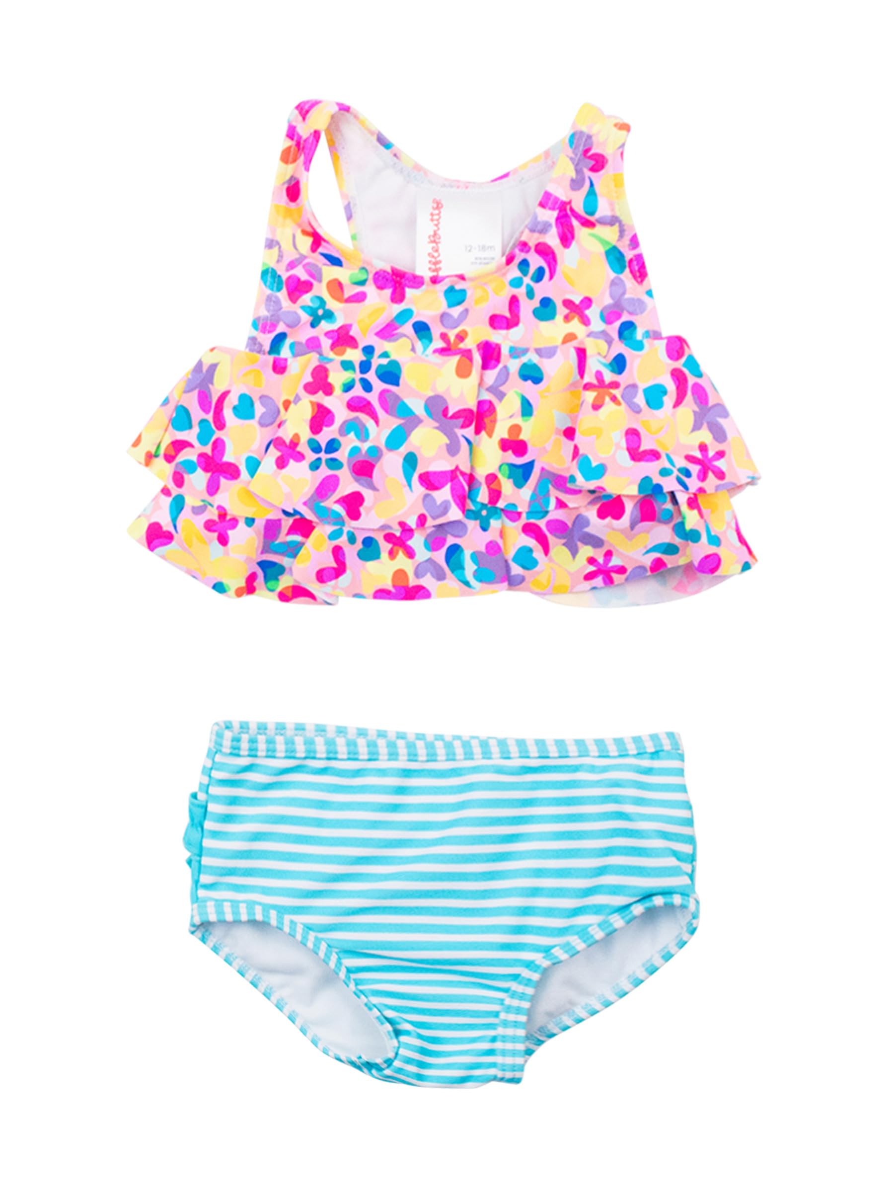 RuffleButts Girls UPF50+ Sun Protection Flounce Bikini Two Piece Swimsuit