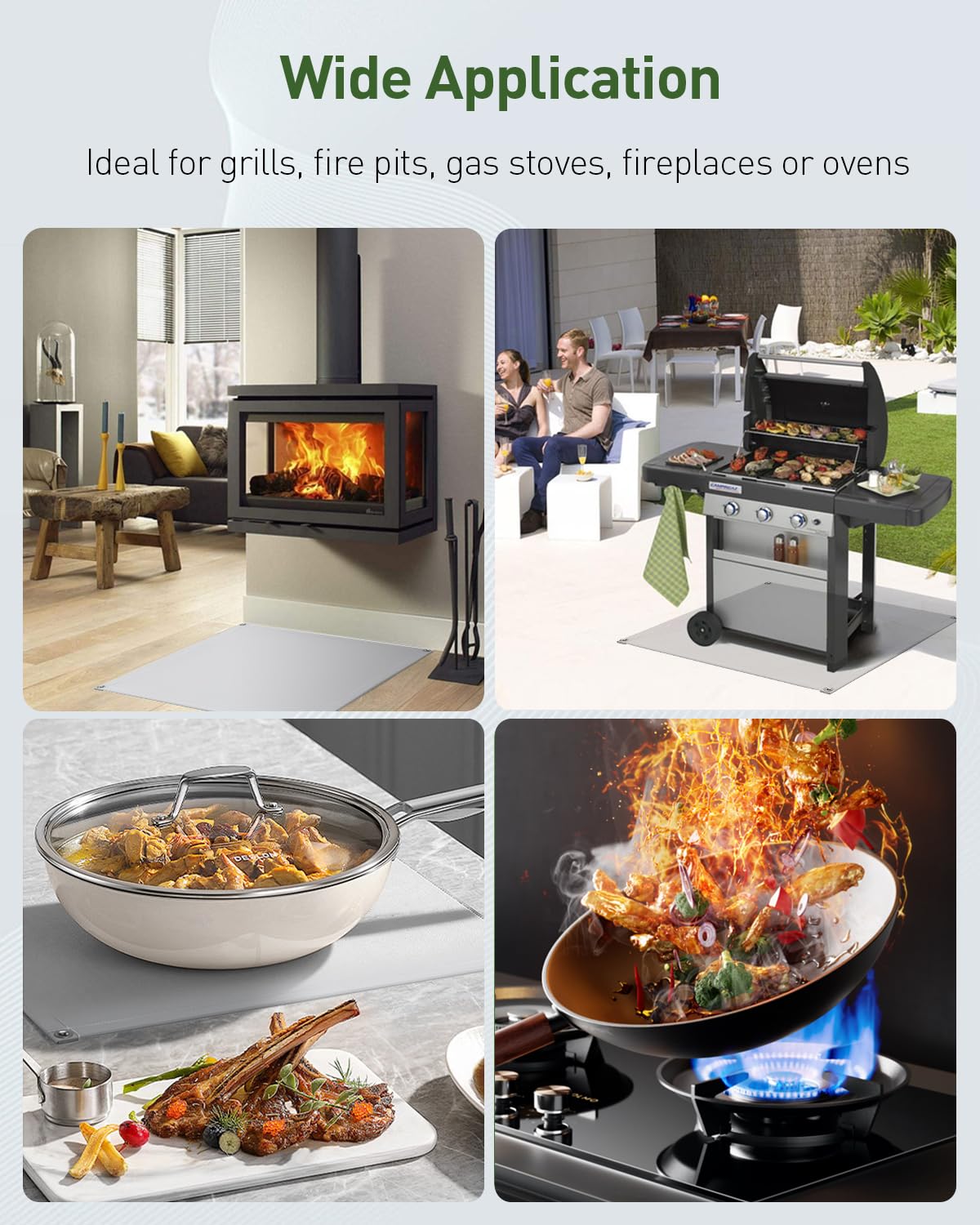 Pawfly Tappetini per Grigliate all'aperto, Tappetino per Grigliate Ignifugo da 137 cm x 137 cm, Resistente al Calore e Impermeabile per Barbecue e Caminetti, per Prati, Terrazze e Patii all'esterno