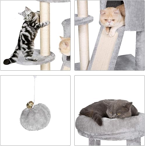 Miniatura 8 de Hey-brother Cat Tree with Scratching Board, Cat Tower with Padded Plush Perch and Cozy Basket, Multi-Platform for Jump, Light Gray MPJ005W