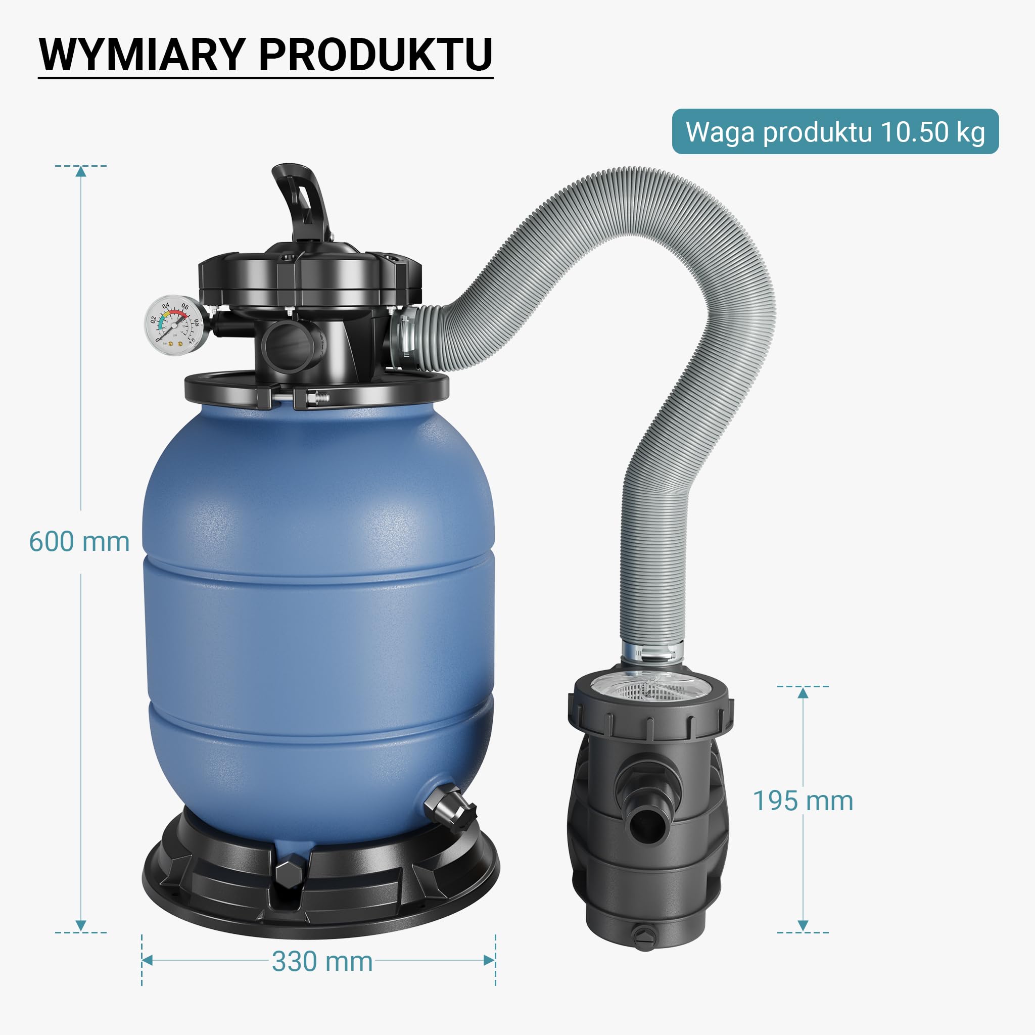 Wiltec Filtr piaskowy z pompą basenową HZS-200, profesjonalny system filtracyjny do basenów, samozasysająca pompa piaskowa do basenu o mocy 220 W