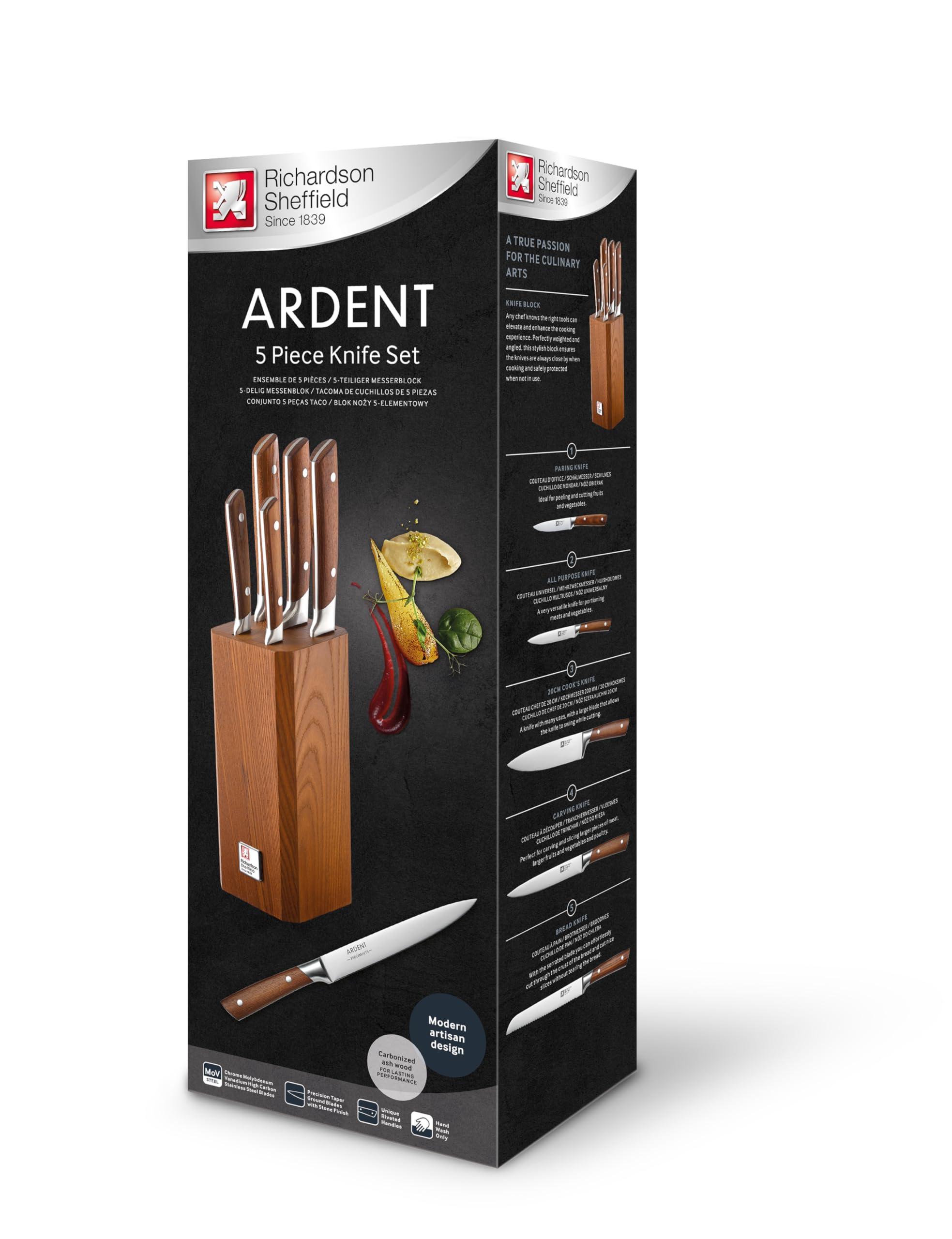 Richardson Sheffield Ardent 6 Piece Knife Block Set, Brown