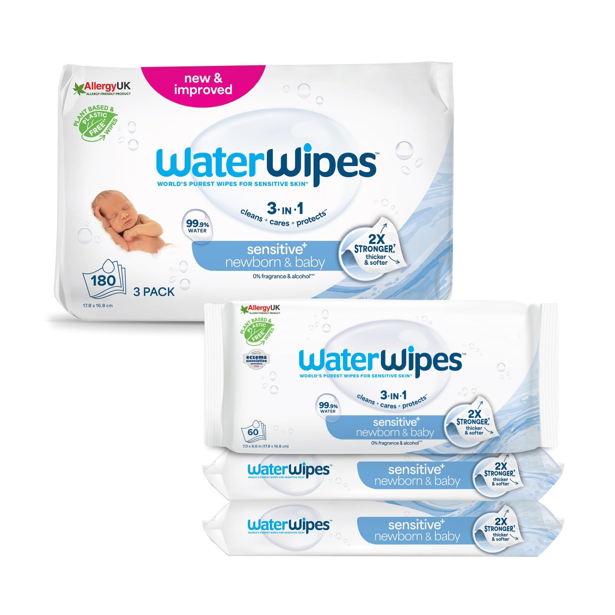 Water Wipes Waterwipes Sensitive Newborn & Baby Wipes 3 Pack (180 Wipes)