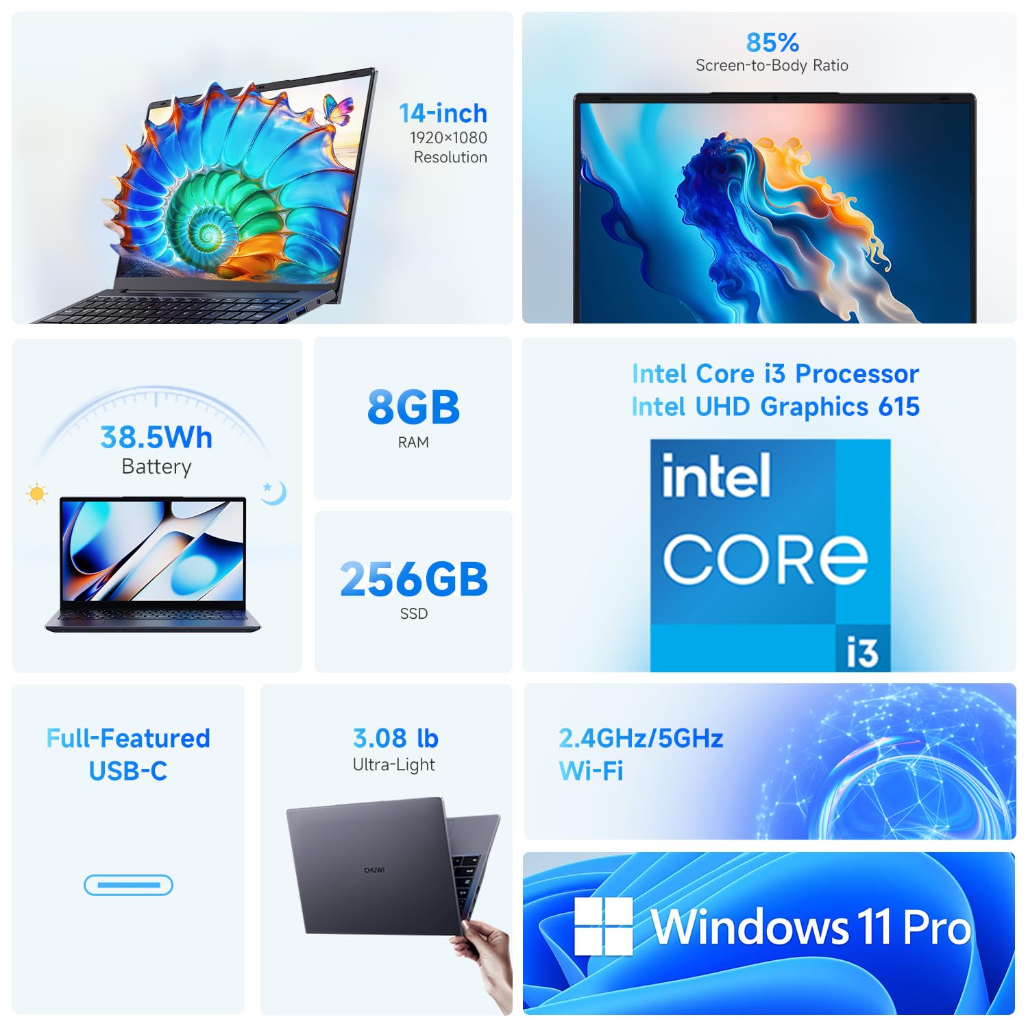 Chuwi HeroBook Pro 14.1'' Laptop, 8GB RAM 256GB SSD, Windows 11