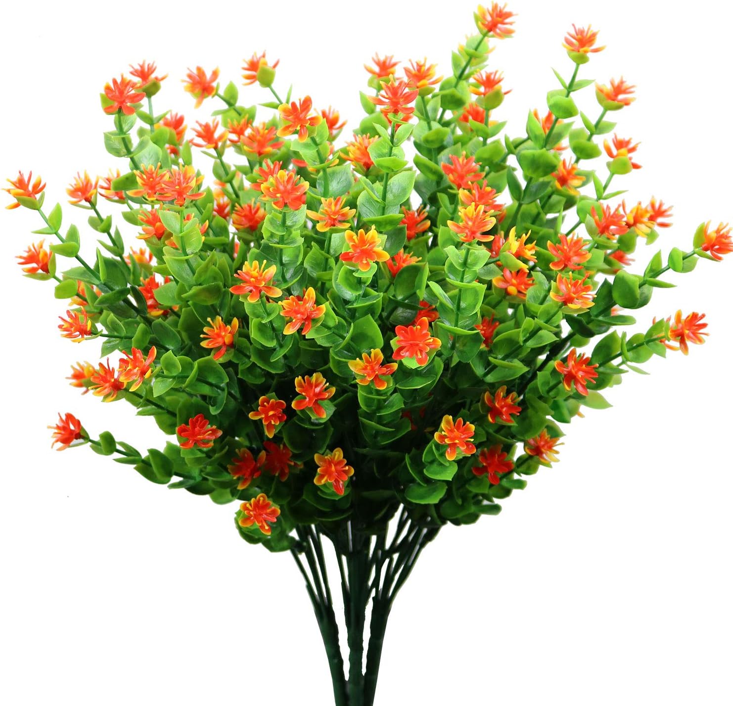 LUCKY SNAIL Artificial Fake Flowers, Faux Outdoor UV Resistant Boxwood Shrubs Plants, Lifelike Plastic Silk Flowers for Indoor outdoors Home Office Garden Wedding Sidewalk Trim Decor,4 Pcs(Orange)