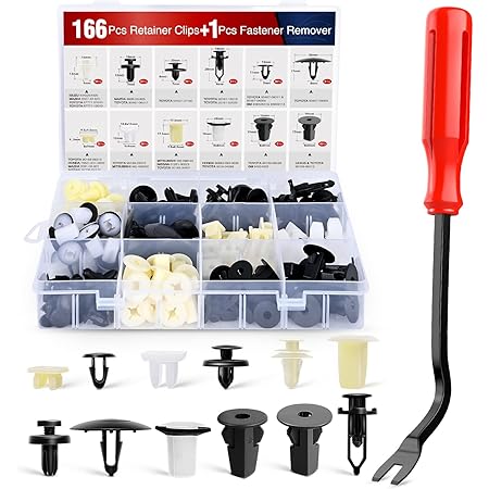 Nilight 166 Pcs Car Retainer Clips &Screw Grommets - 12 Most Popular Sizes & Applications for GM Toyota Honda Nissan Mazda - with Fastener Remover,2 Years Warranty