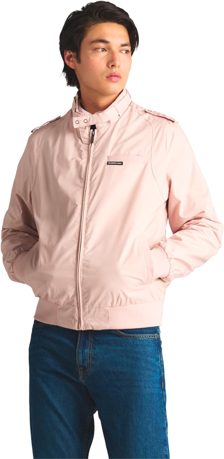 Members Only Original Iconic Racer Jacket for Men | Slim Fit | X-Large Light Pink