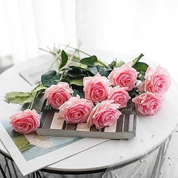 Amazon｜造花 枯れない花 アートフラワー 深桃色 5本 バラ 薔薇 ばら