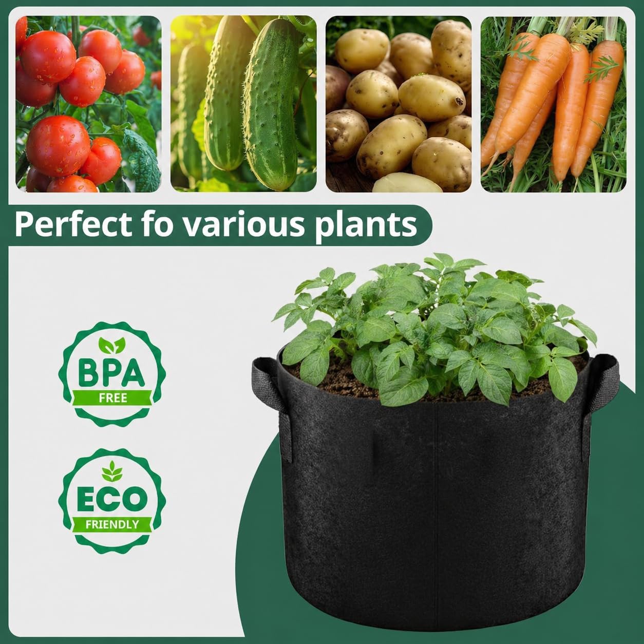Paquete de 5 bolsas de cultivo de 3 galones con asas