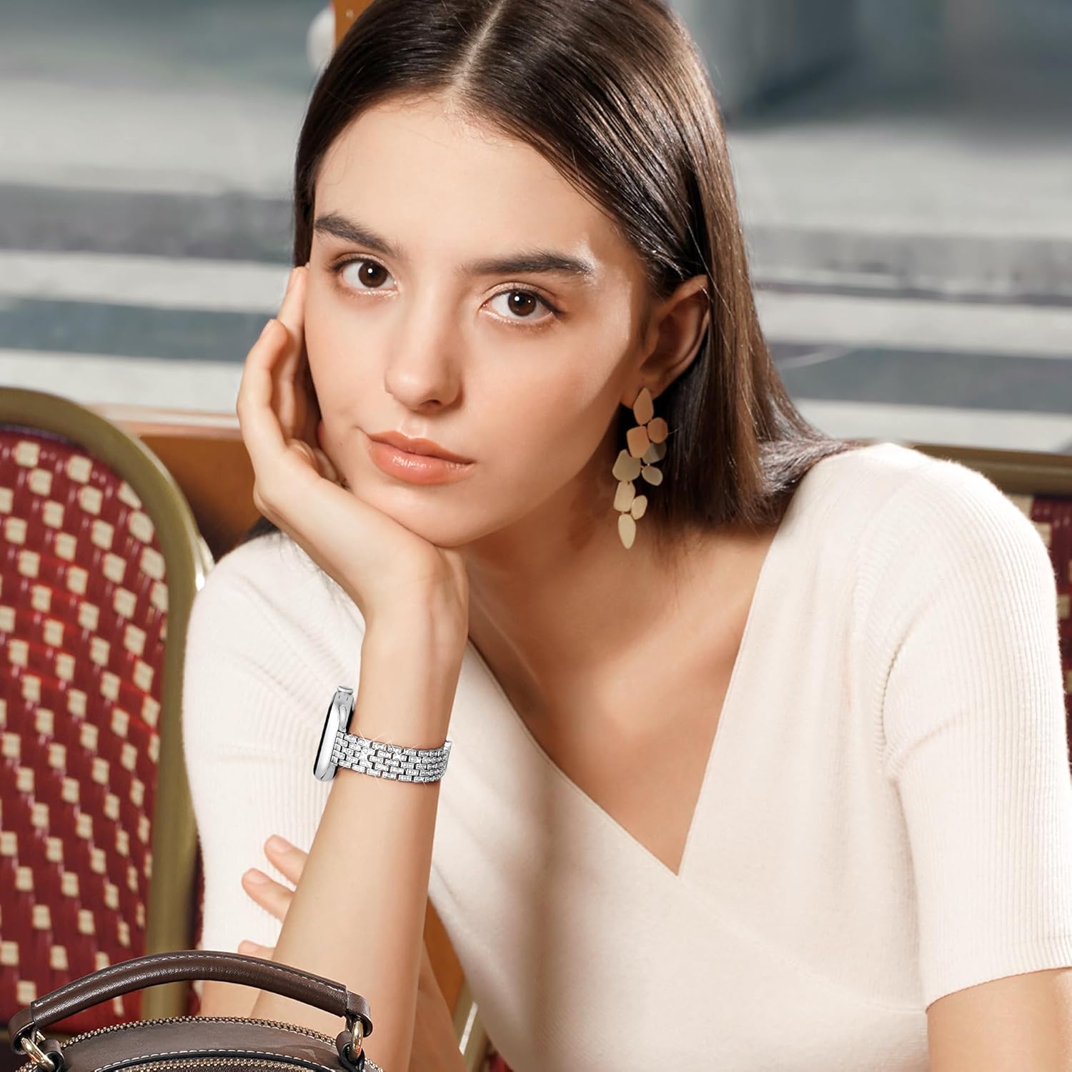 Wipalor Slim Metal Band Fit Bling Apple Watch Bands for Women 46mm 44mm 45mm 49mm 42mm, Thin Dressy Cute iWatch Bands for Women, Designer Bands for iPhone Watch Series 10 9 8 SE 7 6 5 4 3 Ultra-Silver