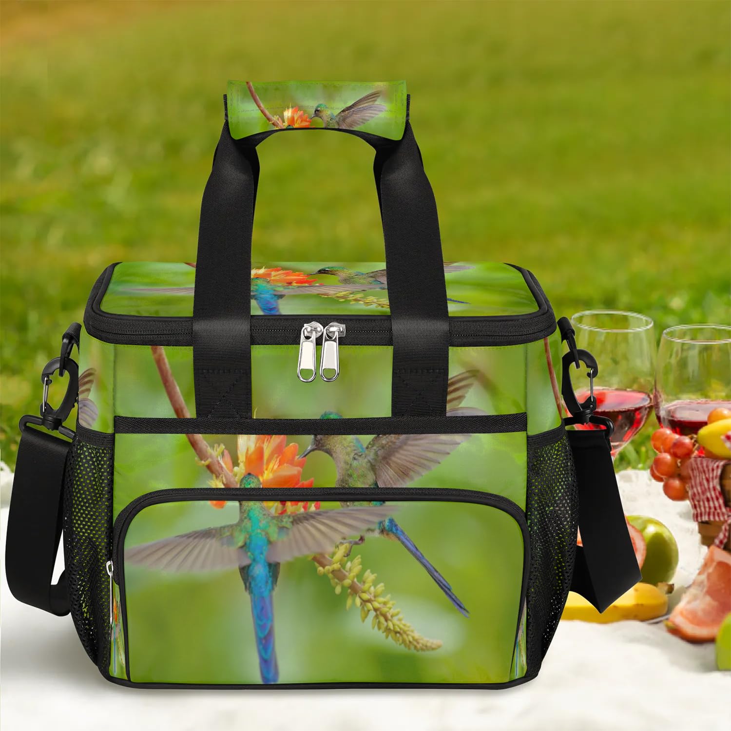 Große Lunchtasche mit Kolibri-Blume, für Erwachsene, Herren, Damen, Kinder, Mädchen, Jungen, isolierte Lunchbox, Kühltasche, Kühltasche, Kühltasche, Kühltasche, Kühltasche, für Arbeit, Picknick,