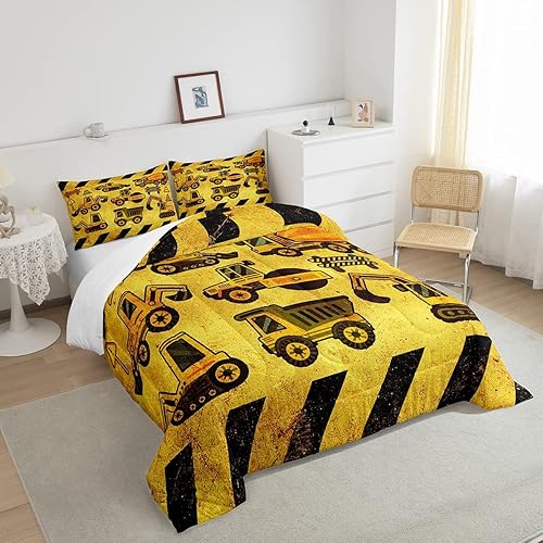 Miniatura 4 de Juego de ropa de cama de tractor, tamaño matrimonial, juego de edredón de camión de equipo, edredón de plumón de excavadora de construcción, juego