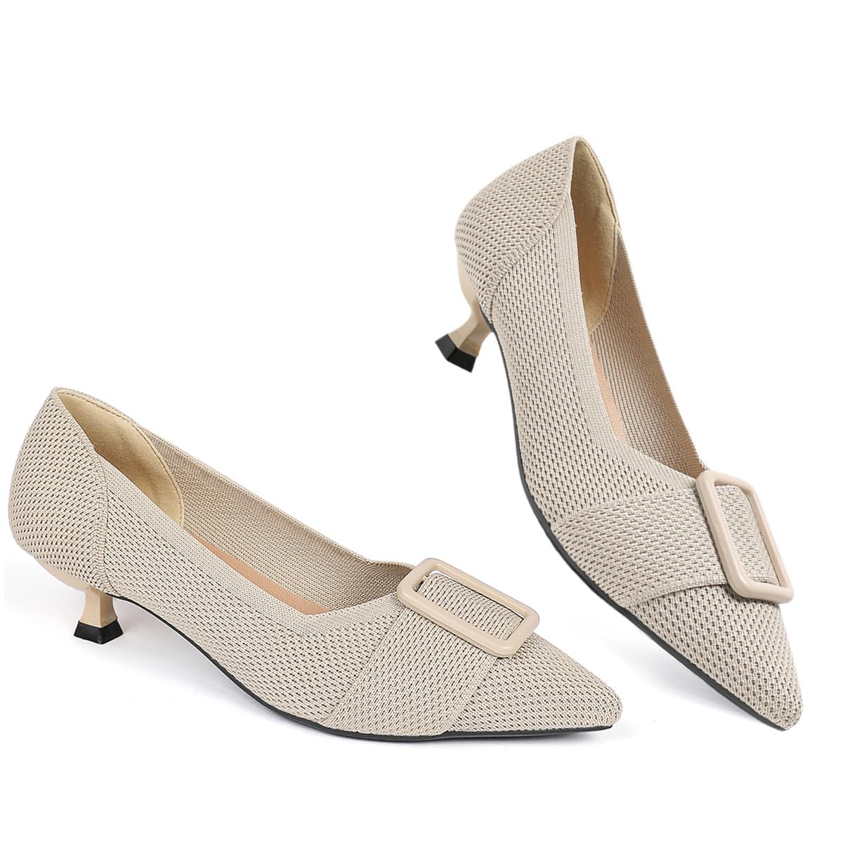 AHZEHRSE Womens Kitten Heels Pumps Shoes Comfortable Knit Closed Toe Heels for Women Work Office Casual Wedding Dressy