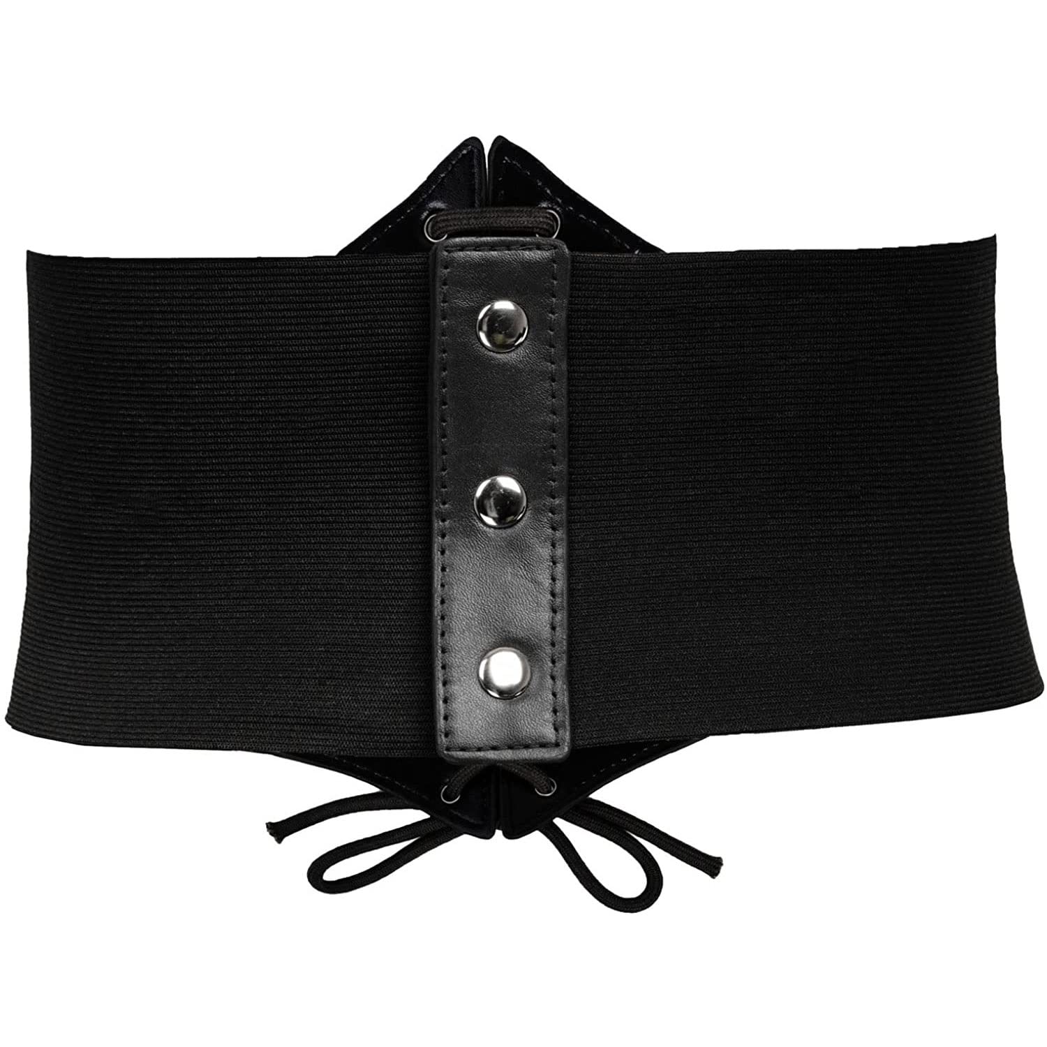 Women Black Tied Waspie Belt, Lace-up Cinch Belt, Corset Elastic Waist Belt Womens Corset Belt Wide Elastic Lace Up Pirate Corset for  main image 3