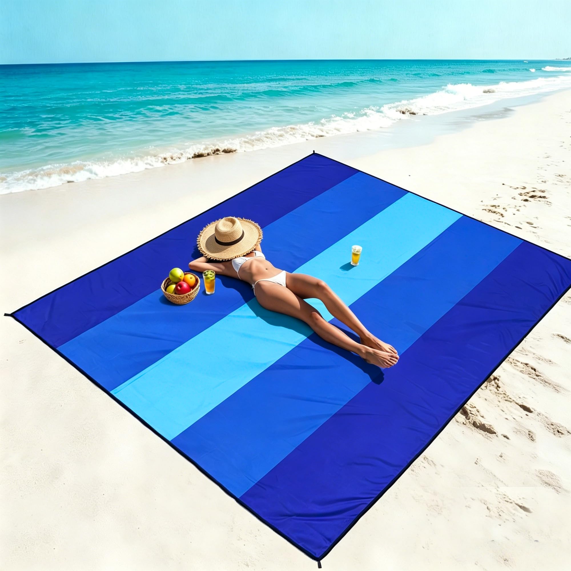 WIWIGO Koc plażowy, odporna na piasek, mata plażowa, 305 x 274 cm, dla 2-8 dorosłych, wodoodporna, szybkoschnąca, na zewnątrz, mata piknikowa, na podróż, kemping, wędrówki