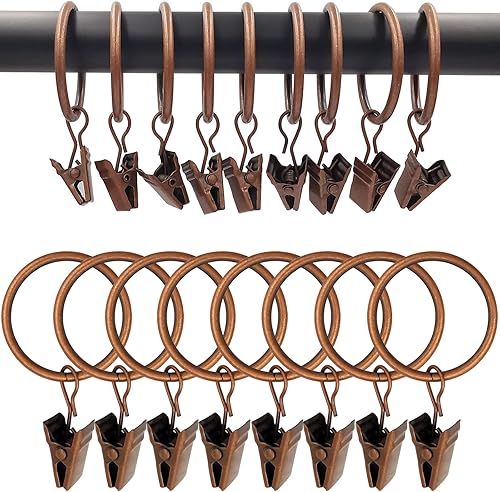 Miniatura 21 de Paquete de 40 anillos de cortina de bronce con clips, ganchos de cortina, ganchos de clip para colgar cortinas, lazos, sombreros, anillos de cortina