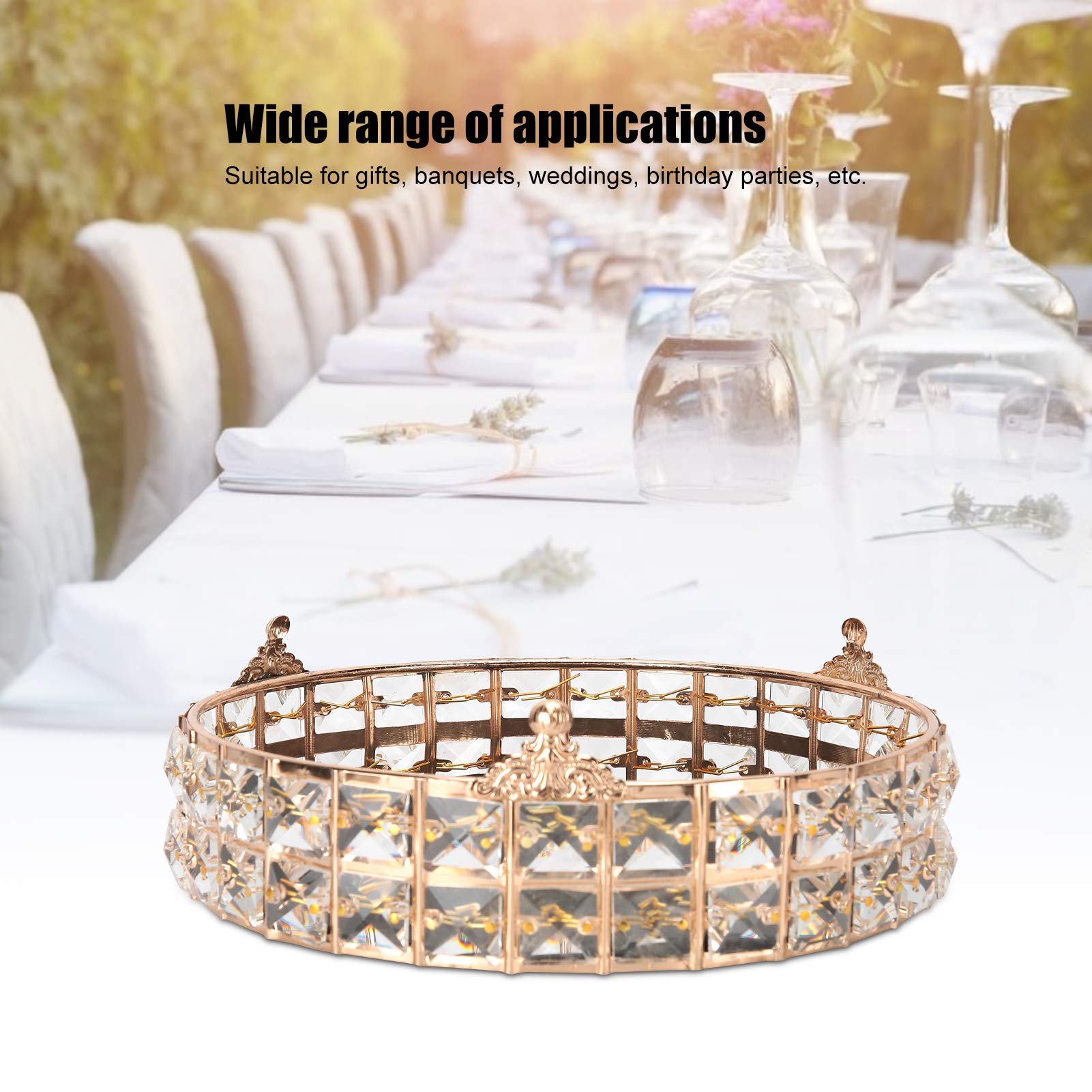 Alzata per torta con specchio di cristallo, per matrimoni, dessert, cupcake, vassoio per torte, decorazione da tavolo, display rotondo con glitter per compleanno (Ferro+cristallo+vetro)