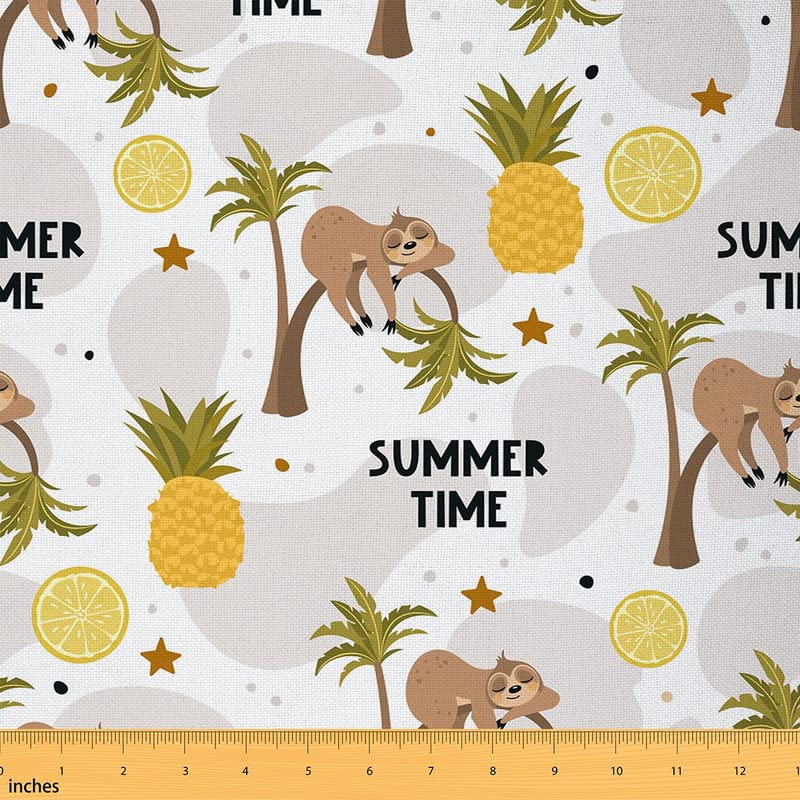 Cute Sloth Upholstery Fabric for Chairs Pineapple Palm Tree Print Outdoor Fabric by The Yard Boho Exotic Style Palm Leaf Fabric for Upholstery and Home DIY Projects 2 Yards (L184*W150cm) Green Yellow — image 1