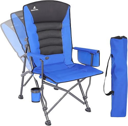 Sillas de campamento para adultos, respaldo ajustable, silla de campamento plegable de gran tamaño, soporta 350 libras para exteriores con