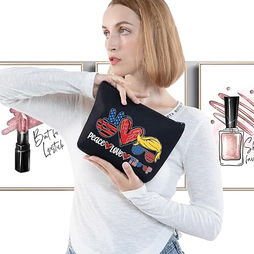 Miniatura 3 de LEVLO Divertida bolsa de cosméticos Trump Trump 2024 regalo de espalda paz amor Trump bolsa de maquillaje con cremallera para mujeres y niñas Peace