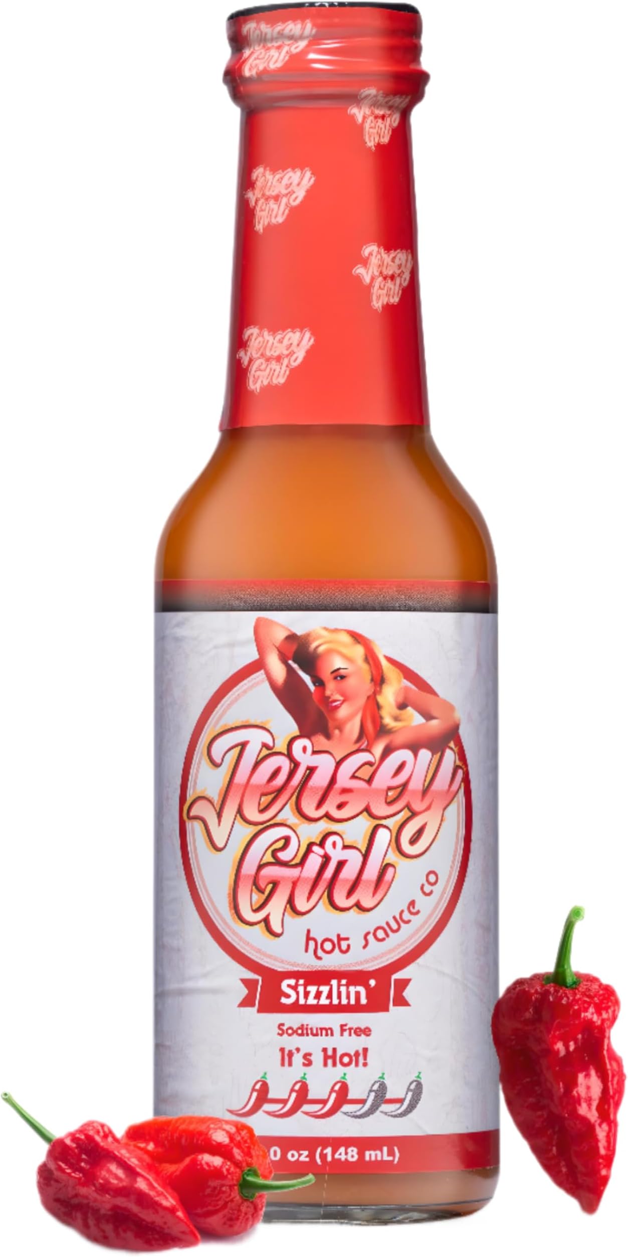Jersey Girl Hot Sauce Co Sizzlin' No Sodium/Salt Free Hot Sauce - Made with Scorpion & Ghost Pepper 5 Oz (Spicy) All Natural Ingredients
