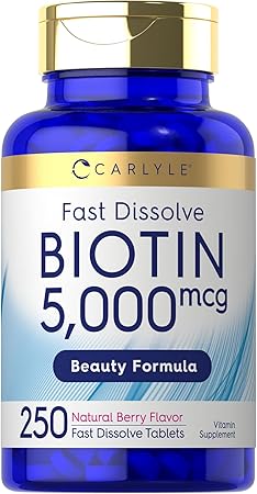 Carlyle Biotin 5000mcg | 250 Fast Dissolve Tablets | Vegetarian, Non-GMO, Gluten Free Supplement