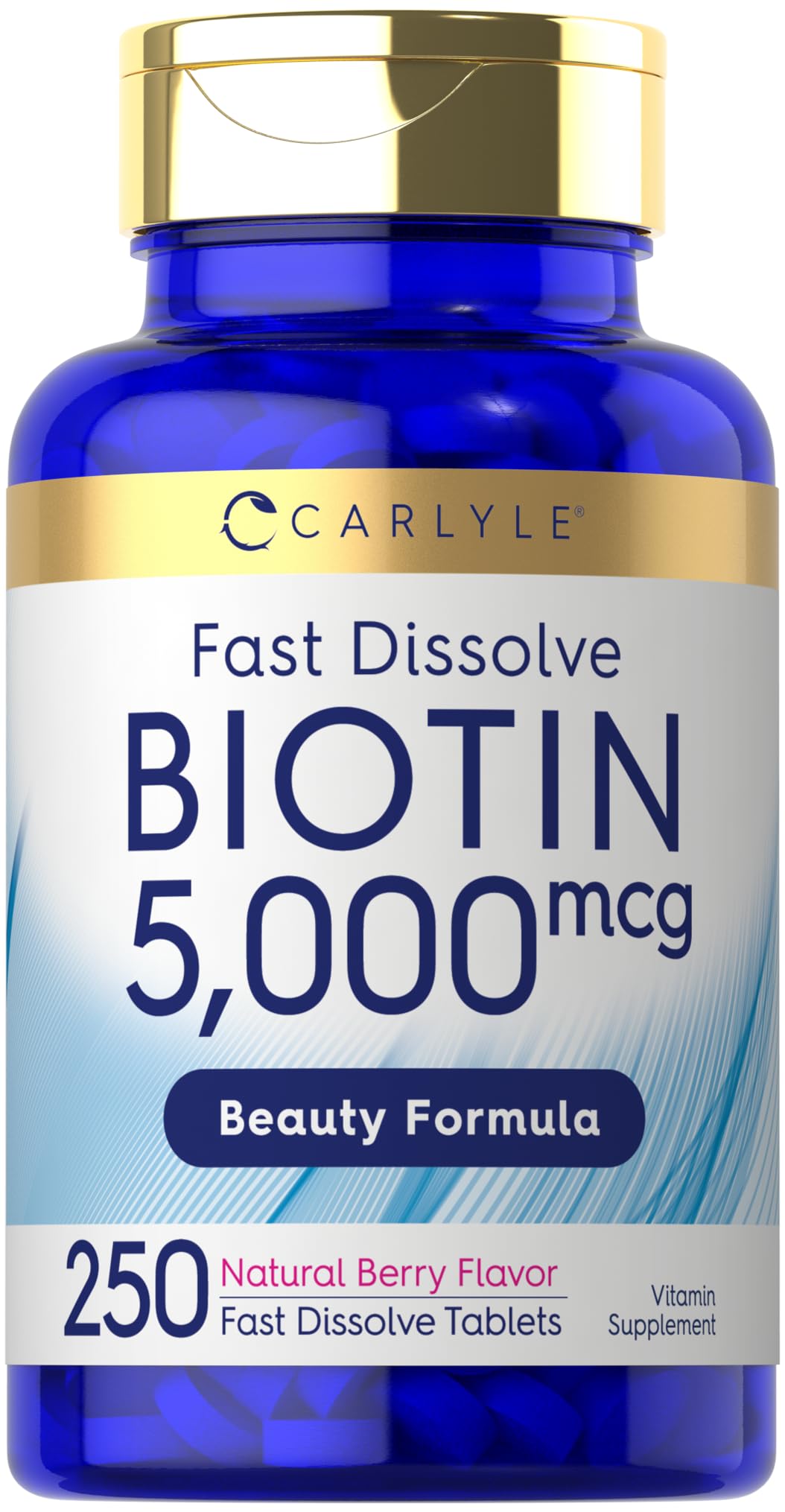 Carlyle Biotin 5000mcg | for Hair, Skin & Nails | 250 Fast Dissolve Tablets 250 Count (Pack of 1)