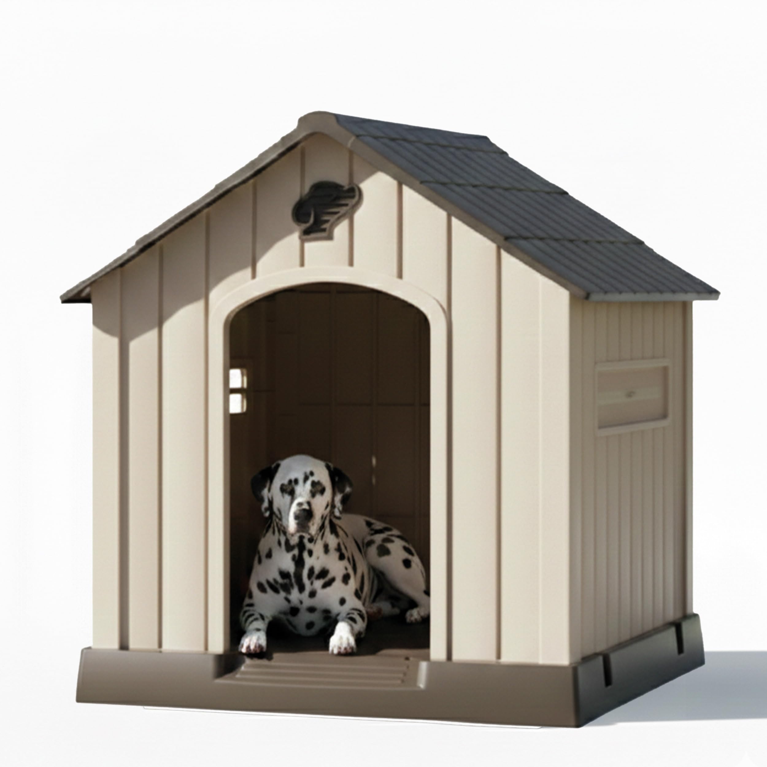 Aqpet Cuccia per Cani in Plastica Impermeabile da Esterno e Interno – Casetta con Pavimento Rialzato e Sistema di Ventilazione – Rifugio Resistente per Cani di taglia Grande 93x99x98hcm
