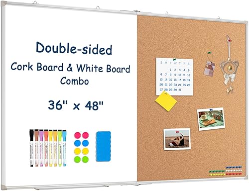 Vista 42 de WALGLASS Combinación de pizarra blanca magnética y tablero de corcho, 36 x 24 pulgadas, combo para escuela, oficina y hogar, pizarra de borrado