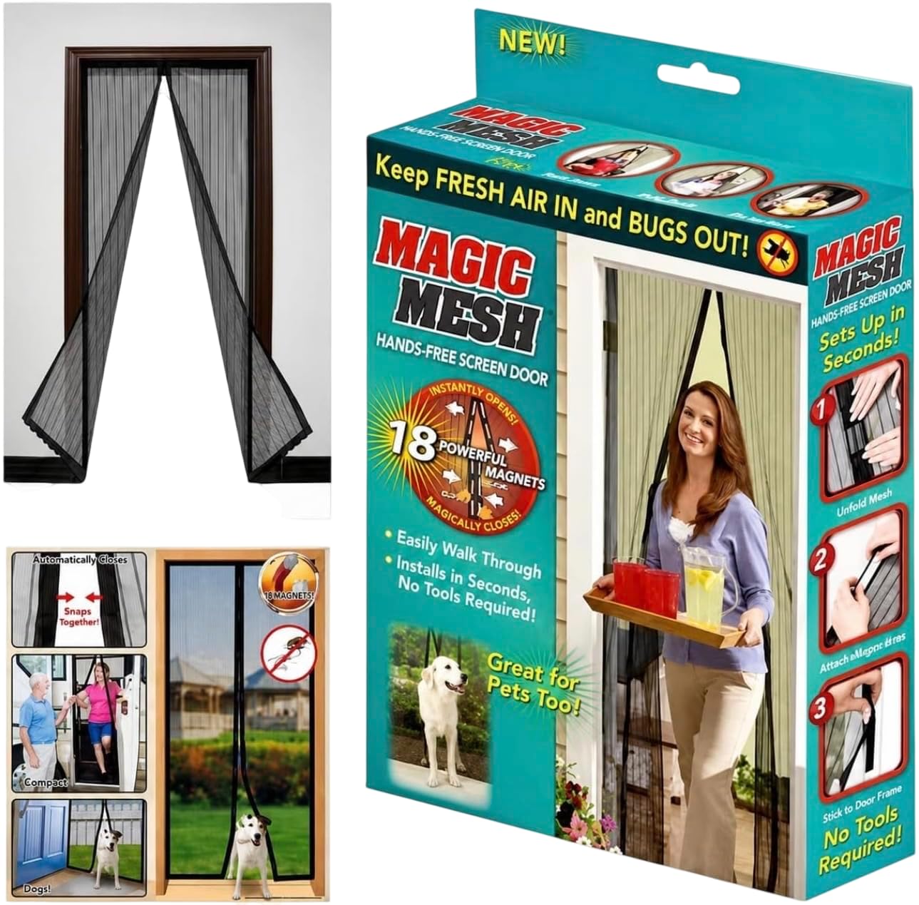 Magic Mesh Magnetic Mosquito Screen Door Net, Black, Polyester, 90x210 cm, Hands-Free with Full Frame Hook & Loop Auto-Closing-image-32