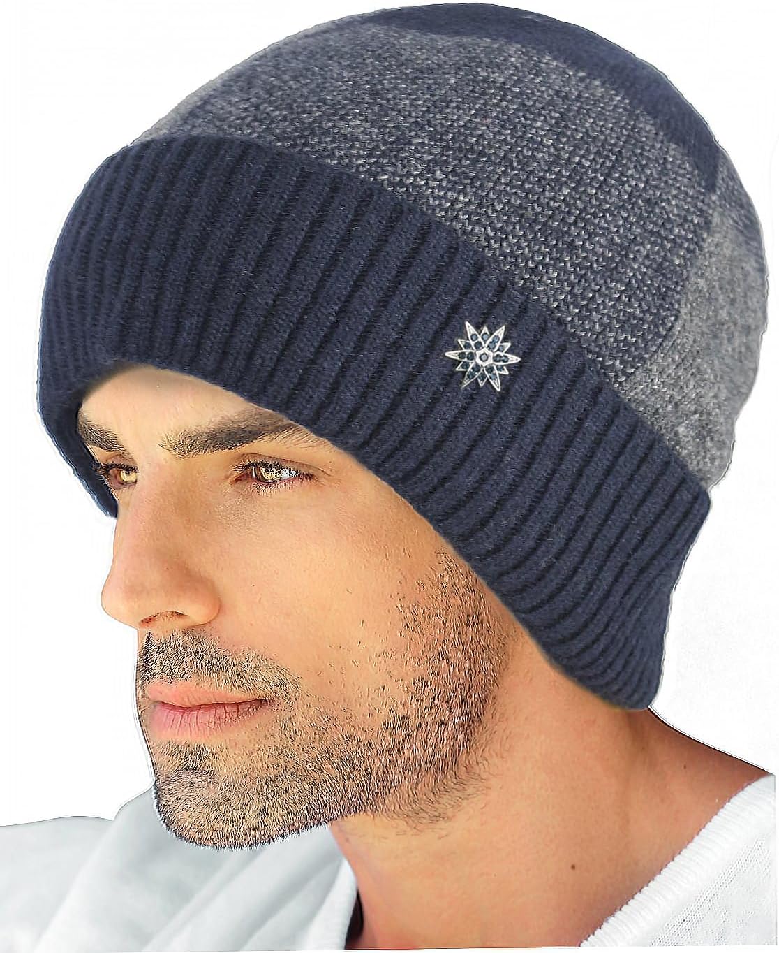 Dahlia Men's Skullies & Beanies - Wool, Knit Winter Hat, Fleece Lined,