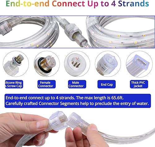 Miniatura 8 de Tira de luces impermeables de 16.4 pies para exteriores, cuerda de luz de persecución de color de ensueño con control remoto, tira de luz de