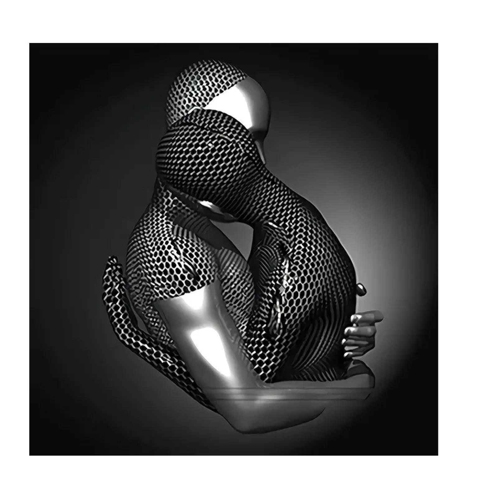 HOLEILUCK Love Heart Gray Metal Figure Statue 3D Art Wall Pictures Framed Prints Wall Art Canvas Painting for Living Room Decor 80x80cm(32x32in) Con cornice