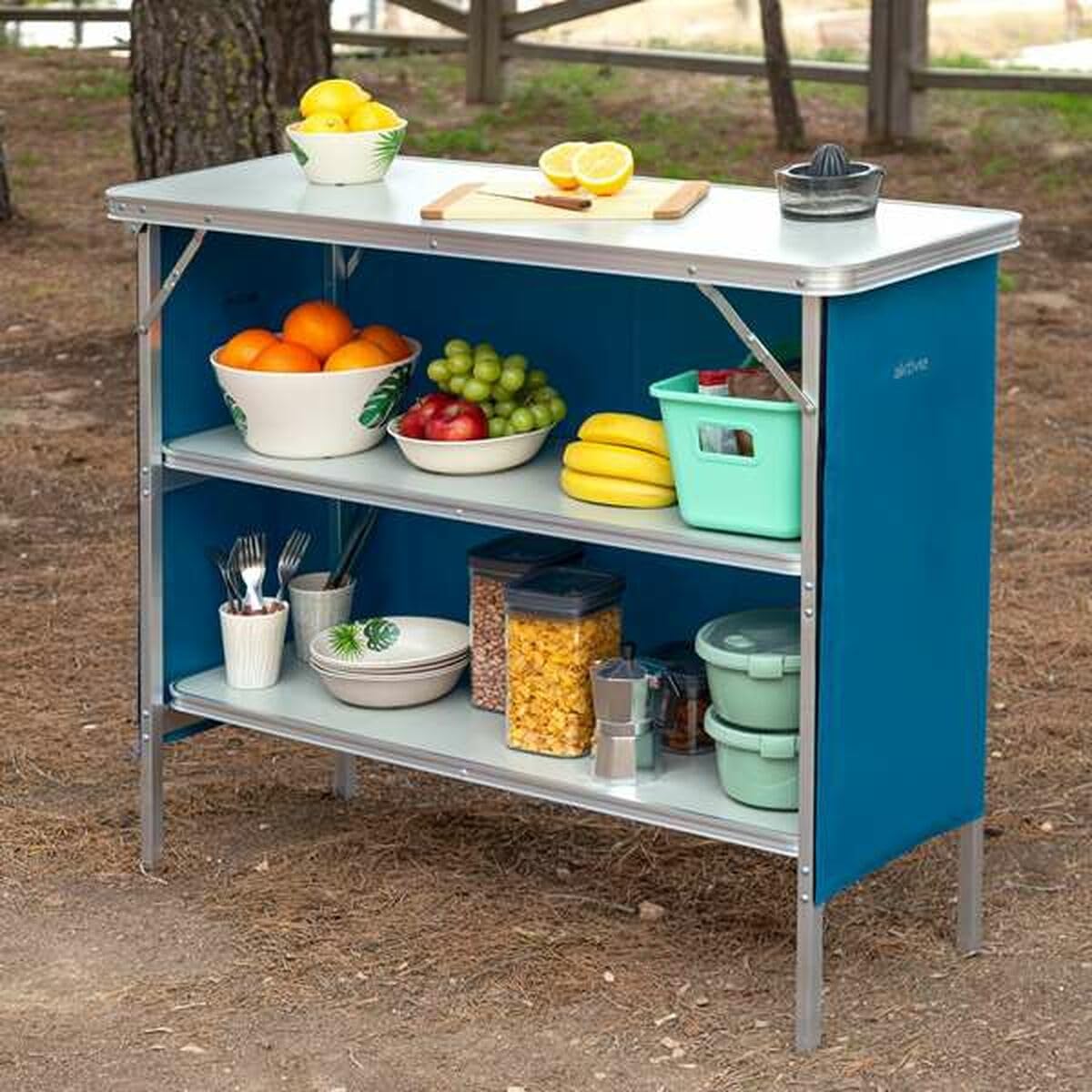 AKTIVE Armoire de Camping en Tissu, Structure Pliable et Amovible, avec Sac de Transport, Dimensions 110x38x88 cm, Meubles auxiliaires de Cuisine d'extérieur, Armoires, Rangements d'extérieur (63090)