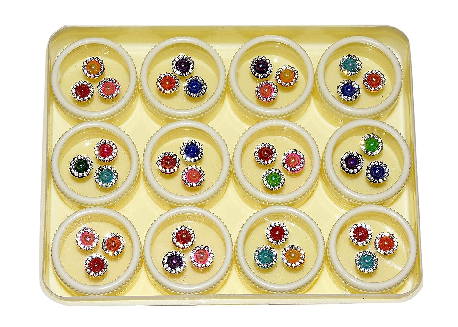 Round Shape Bindi Gold Fancy Stone Design Bindi For Women For Forehead- Pack Of 12 Pieces, Multicolor