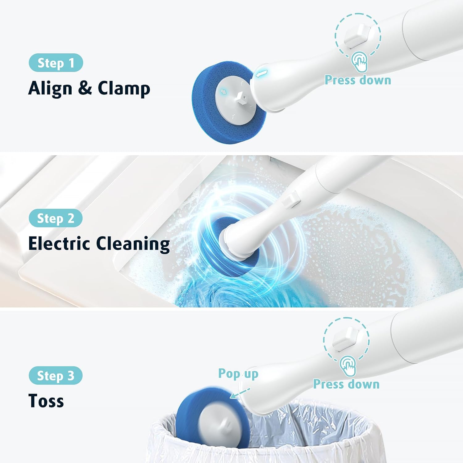 AIR U+ Electric Toilet Brush and Holder Set with 25 Disposable Refill Heads, Rechargeable & Wall-Mounted No Drilling Powerful Disposable Toilet Bowl Cleaner Wand