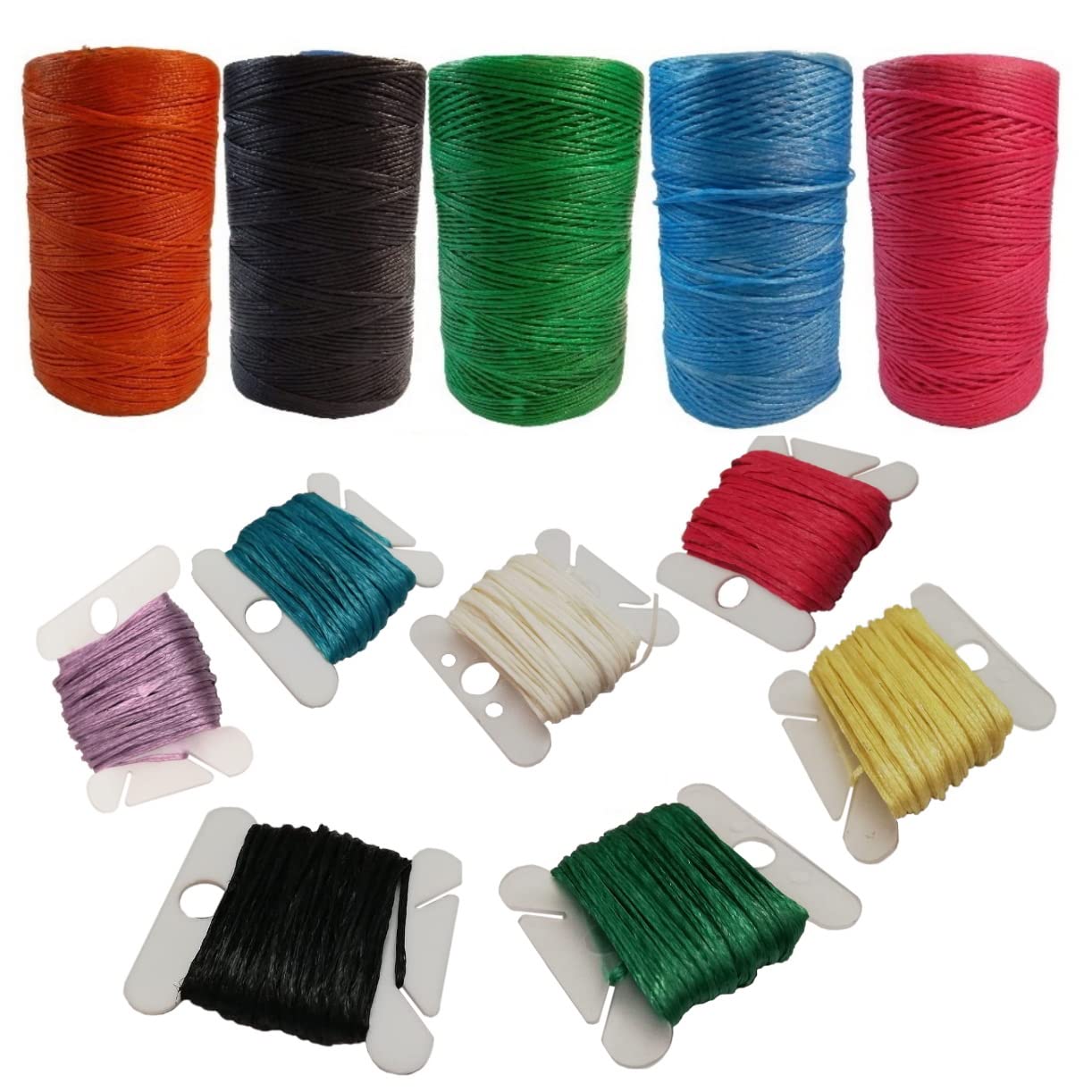 Platte gewaxte draad voor leer naaien - lederen draad wax string polyester koord voor leer ambachtelijke stiksels boekbinden door mandala ambachten 150D 0.8mm 55 X 24 Yards 24 verschillende kleuren