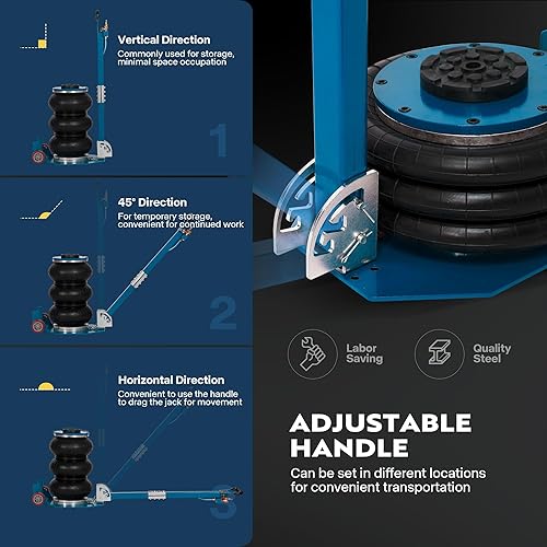 Miniatura 4 de SPECSTAR Gato de bolsa de aire de 3 toneladas con ruedas, gato neumático para automóvil de 6600 libras con mango largo ajustable, rango de elevación