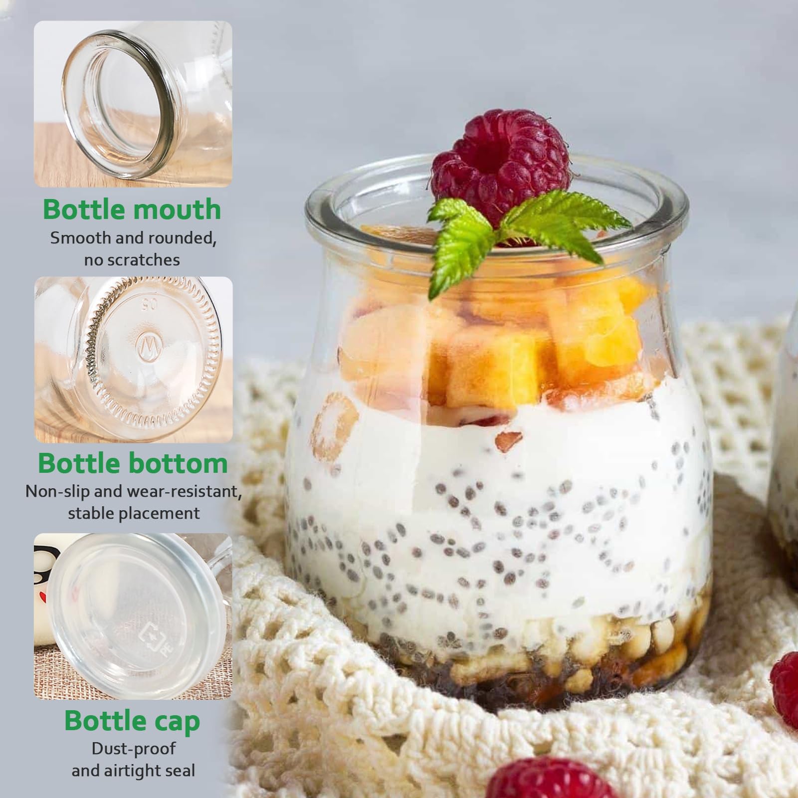 200 ml Vasetti per Yogurt con Coperchio, Confezione da 12 Bicchieri da Dessert Trasparenti In Vetro, Barattoli da Dessert con Coperchio per Gelatina, Miele, Mousse, Cereali, Dessert