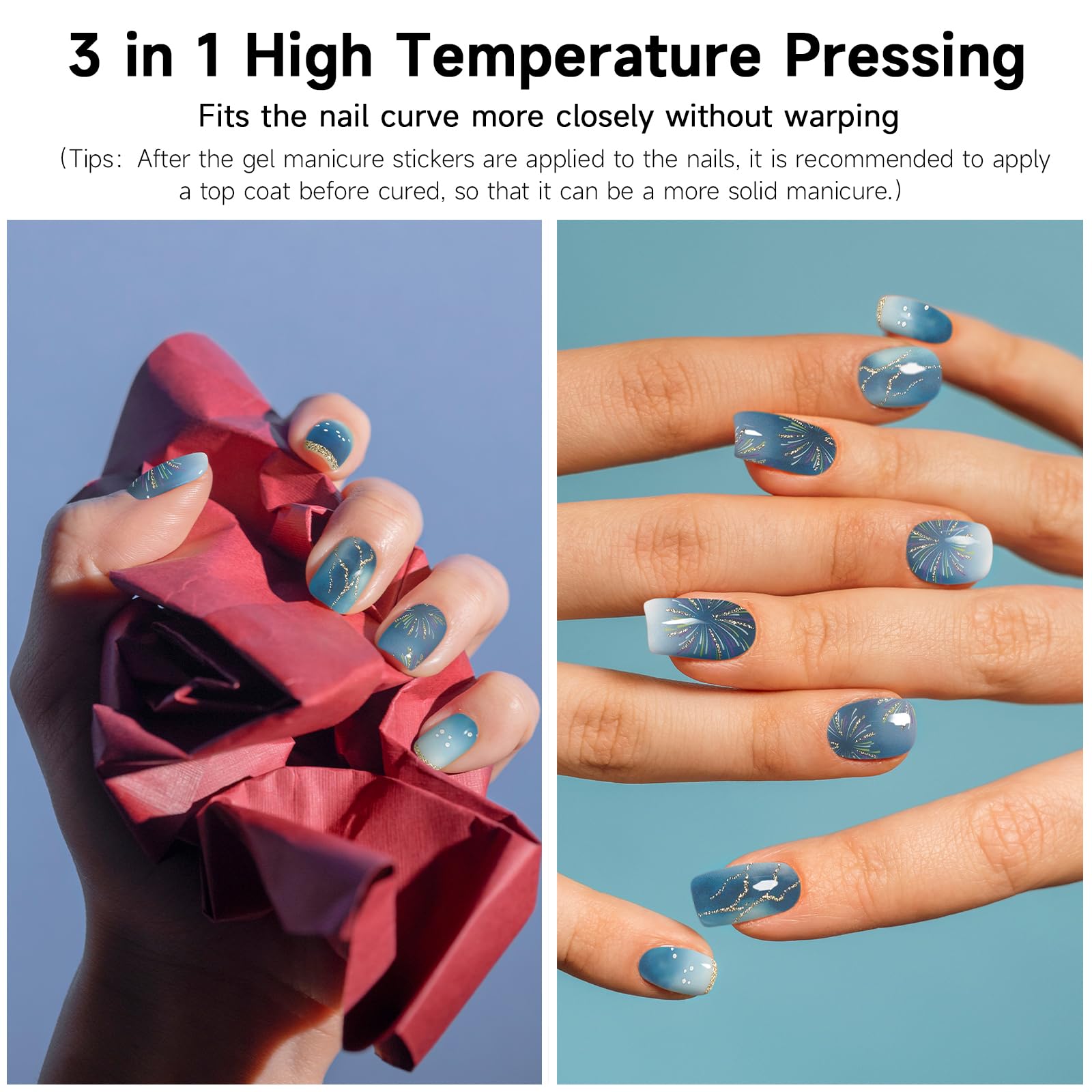 Autocollant Ongle Gel UV - 28pcs Vernis Autocollant Nail Stickers Auto-adhésifs Ongles En Gel UV Semi Durci Art Qualité Salon Longue Durée Lampe