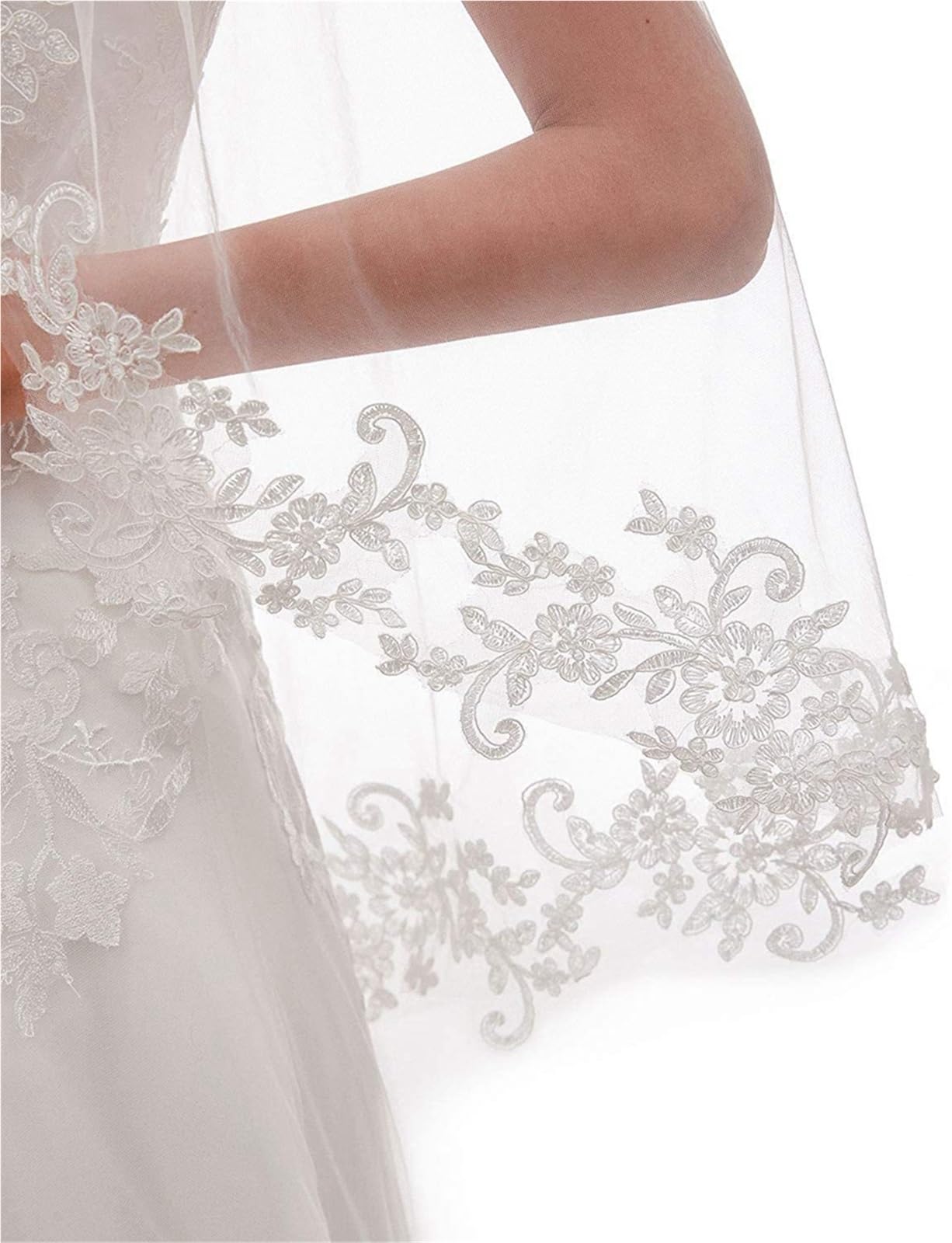 Genérico Velo de novia hasta el codo for novia, velo de novia con apliques de Cachemira de algodón y borde de 1 capa